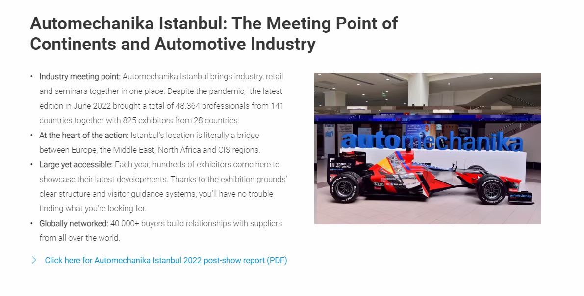 Компания Nafurancar примет участие в выставке Automechanika Istanbul 2023, которая пройдет с 8 по 11 июня, представив высококачественную продукцию по выгодным ценам.